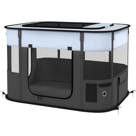 Parque para cachorros, parque para cachorros con puertas, ventanas, parque plegable, red transpirable, para perros pequeños de menos de 10 kg y animales pequeños, interior y exterior, 94 x 74 x 60 cm, (1/5)