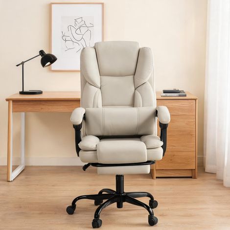 Chaise de bureau beige en similicuir 67 x 65 x 119 cm (1/5)