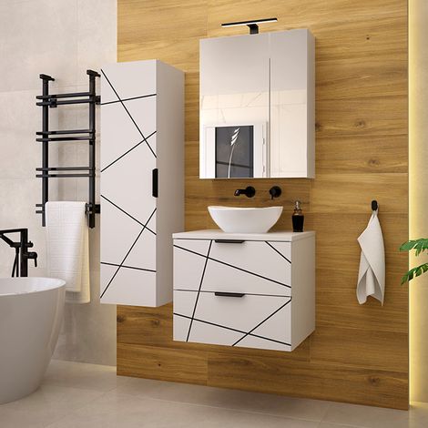 Conjunto de muebles con lavabo individual 60cm y columna Teren Blanco (1/5)