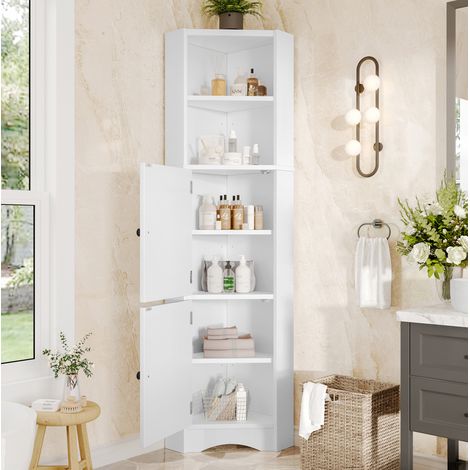 Badezimmerschrank 51.7x32x155.4 cm weiß aus MDF mit Eckdesign und verstellbaren Ablagen (1/5)