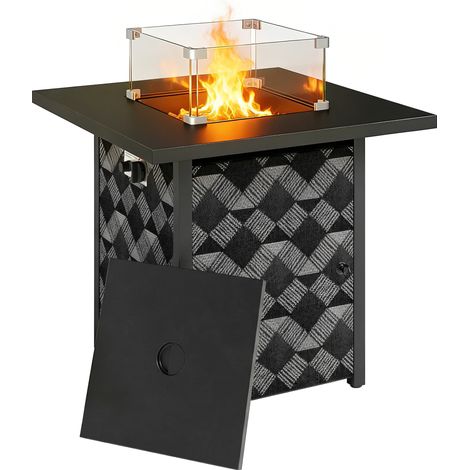 Outsunny Square Propane Gas Fire Pit Table, Patio Heater with Lava Rocks