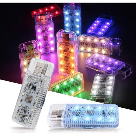 Lot de 2 lampes LED magnétiques sans fil USB pour voiture ou intérieur, rechargeables, pour éclairage d'ambiance (voiture, chambre, fête, camping, veilleuse) (bleu glacier), prise USB universelle. (1/4)