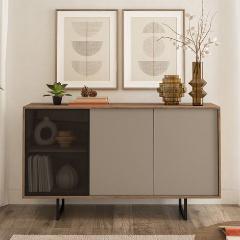 Anrichte Capena, Kommode mit 3 Einlegeböden, Türen zum Aufklappen, 3 Türen, 184x40x87h cm Beige (1/5)