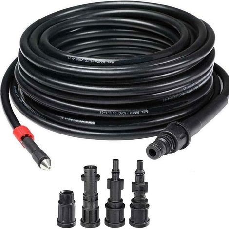 Sonde de débouchage pour Tuyau Haute Pression 15 m, système Anti-Pliage, connecteur intérieur en cuivre revêtement en PVC, résistance maximale 160 Bars avec 4 adaptateurs