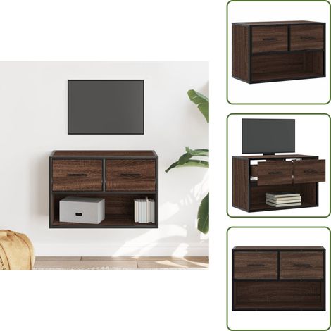 The Living Store Mueble TV madera ingeniería y metal marrón roble 60x31x39,5 cm - Mueble de pared