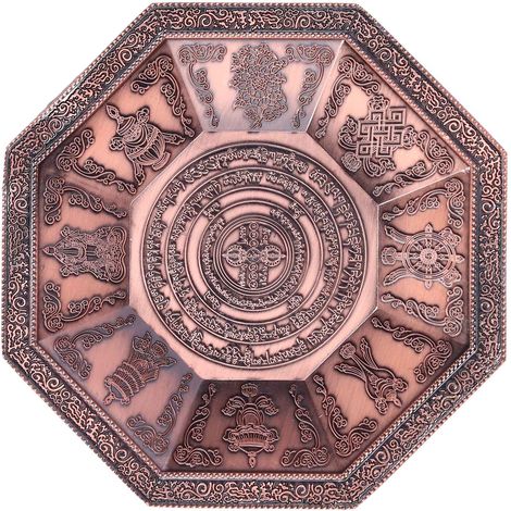 Achteckige Feuerschale mit buddhistischen Symbolen, rituelle Feuerschale für Opfergaben (1/5)