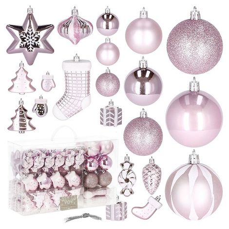 SPRINGOS Weihnachtskugeln 77 Stk, Rosa, bruchsicher, Baumschmuck, Weihnachten, Weihnachtsbaum-Arrangement, Stilvoll (1/5)