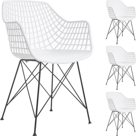 Idimex – Lot de 4 chaises Alicante – Assise en plastique polypropylène blanc – Structure en métal laqué noir – Design rétro industriel (1/5)