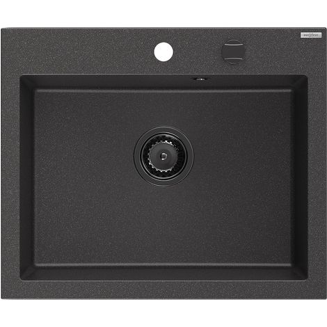 Mexen Elix fregadero de granito de 1 seno 600 x 500 mm, negro moteado, sifón negro - 6525601005-76-B