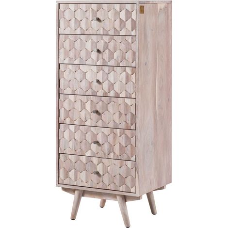 Kommode Akazie 53x42x125 weiß lackiert MOSAYK 208