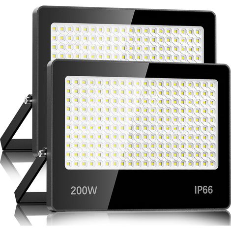 Projecteur LED Extérieur 200W 2 PACK - 20000LM 6500K Blanc Froid Spot LED Extérieur avec 200 LEDs Lampe, IP66 Étanche Eclairage Exterieur pour Stade, Terrasse, Rue, Garage (1/5)