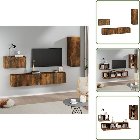 Ensemble de meubles TV 4 pcs Chêne fumé Bois d'ingénierie - Meuble Tv - Meuble Media - Armoire Multimedia - Rangement - Décoration Intérieure (1/5)