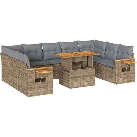 Maison Exclusive - Salon de jardin avec coussins 10pcs beige résine tressée acacia (1/5)