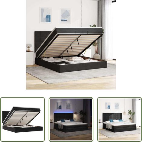 Matratze - Ottoman-Bett mit Matratzen & LEDs Schwarz 160x200 cm Samt (1/5)
