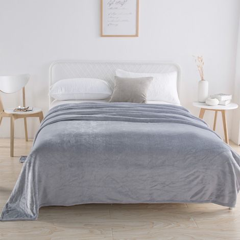 Couverture En Flanelle - 100 % Polyester - 200 x 230 cm - Gris - Pour Chambre Fraîche - 1 Pièce (1/5)