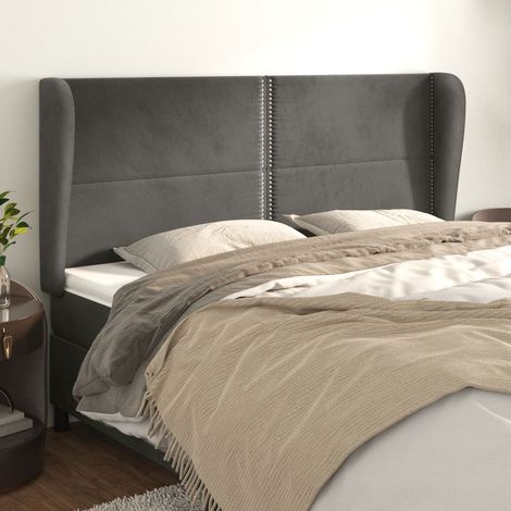 vidaXL Tête de lit avec oreilles Gris foncé 183x23x118/128 cm Velours (1/5)