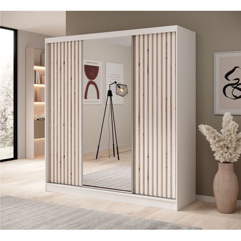 Schiebetürenschrank Schrank BRITE in Weiß 200x215x61 cm (1/4)