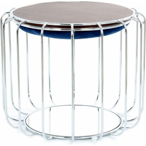 Pouf reverse table d'appoint confortable silver - Bleu foncé, argent (1/5)