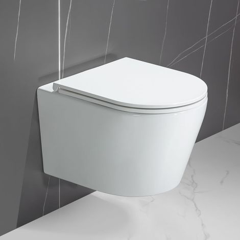 WC mural sans rebord de chasse d'eau à 360°, système de rinçage haute performance silencieux et économe en eau, WC avec abattant amovible avec abaissement automatique CD-DT004 (1/5)