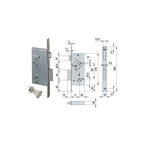 SERRATURA DA INFILARE DOPPIA MAPPA CON SCROCCO 57211- - mm.60 - gambo chiave mm.60 (57211610) - 1 pezzi CISA