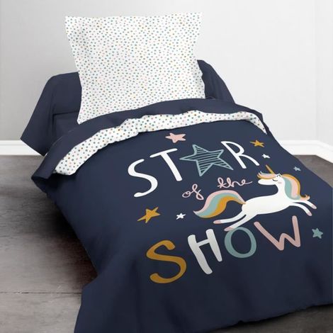 Parure de couette - Star of the show - 140x200 cm - Réversible - 100% Coton - Bleu