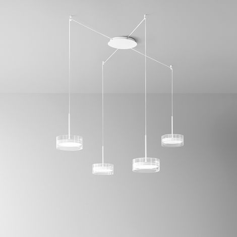 Lampadario Contemporaneo Aere Metallo Bianco Vetro 4 Luci Led 14W 3000K (1/2)