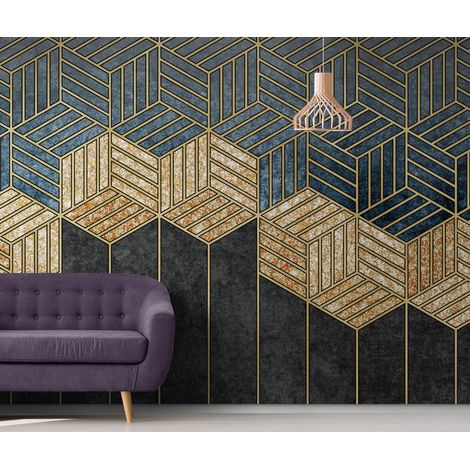 Papier Peint Géométrique - Illusion Cubique - 150 x 250 cm (1/2)