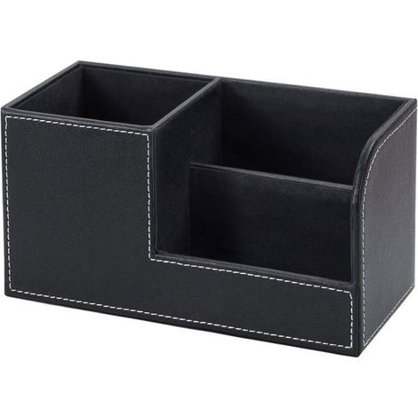1 pièce organisateur de bureau en cuir PU, porte-stylo multifonctionnel, boîte de rangement noir pour bureau et domicile