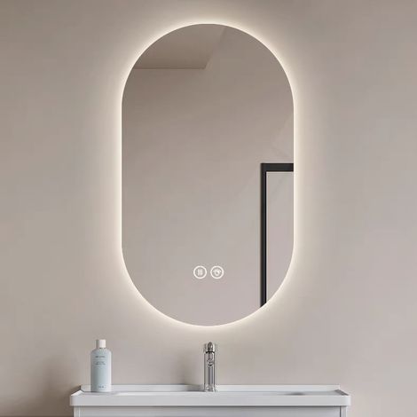 60x90cm Miroir Connecté LED Tactile pour Salle de Bain, Désembuant, Rétroéclairage, Miroir Coiffure