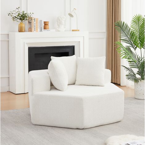 Poltrona modulare esagonale 1 posto in ciniglia con 3 cuscini, beige DESVIAE (1/5)