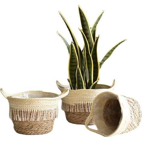 Paniers en jonc de mer avec poignées, solutions de rangement polyvalentes pour votre maison, écologiques et faits main (décoration d'intérieur de style rustique)