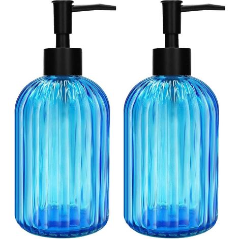 Distributeur de Savon en Verre 420ml   2 Pièces, Pompe Noire  Rechargeable, Parfait pour Cuisine et Salle de Bain (1/4)
