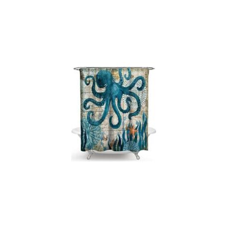 Strapazierfähiger, wasserdichter und schimmelresistenter Duschvorhang aus Stoff mit Meeresschildkröten- und Ozeanlandschaftsmuster (Oktopus, 180 x 180 cm) (1/5)