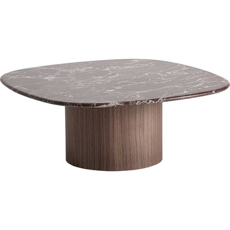 Table basse en marbre rouge foncé contemporaine - rouge foncé et noyer brun (1/5)