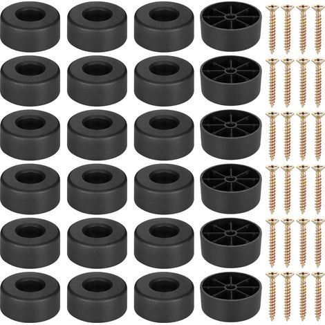 Pieds de Meubles Ronds, 24Pcs Protecteurs de Pieds de Chaise en Plastique Noir avec 24 Vis, Ø45 x 25mm Pieds de Canapé, Pied de Table Basse pour Armoire, Chaise, Armoires TV, Tiroirs (1/5)