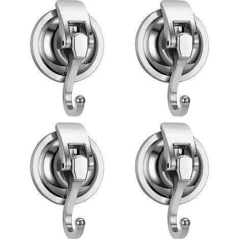 Suction Cup Hooks, Max Load 10kg, Waterproof Seamless Shower Hooks, Suction Cups for Towels, Bathroom, Kitchen, Window (Silver) (1/5)