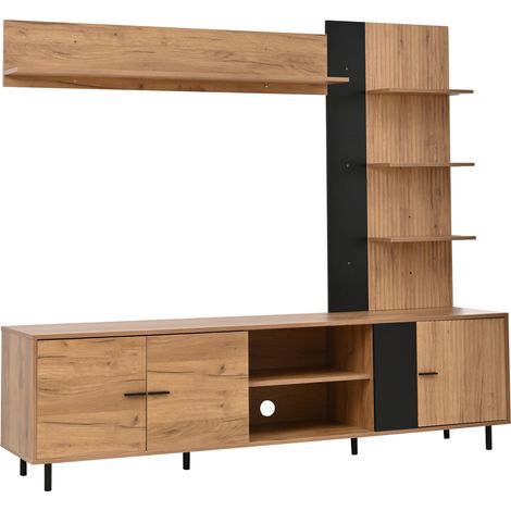 Mobile TV componibile 187,5 x 40 x 167 cm in truciolare color legno e nero MODENUIT (1/5)