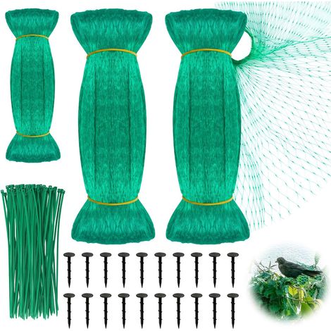 Set mit 3 Vogelschutznetzen – 4 x 10 m + 2 x 5 m – Feinmaschiges Vogelschutznetz mit Bodenankern und Kabelbindern – Gartennetz (1/5)