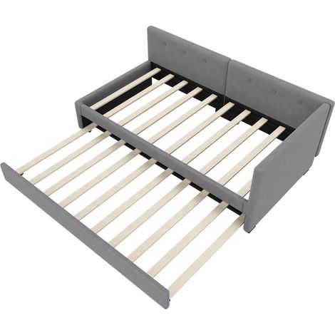 Tagesbett mit Ausziehbett 90 x 200 cm aus grauem Samt MODENUIT (1/5)