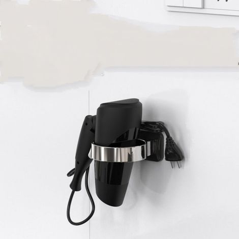 Support Sèche Cheveux sans Perçage Porte-Sèche-Cheveux Mural Plastique Cheveux Séchoir Support Noir Support de Sèche-Sheveux(argent) MNS (1/4)
