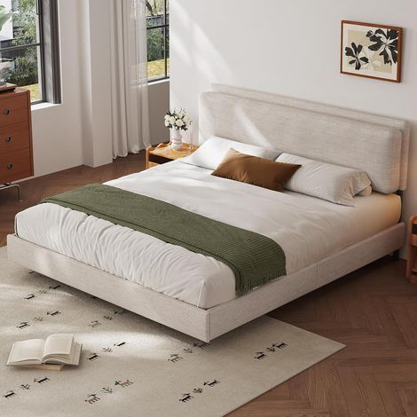Guyii Cadre de lit California King avec tête de lit rembourrée, Lattes en Bois et métal, lit Plateforme, Montage Facile, Silencieux, sans sommier, sans Matelas (1/5)