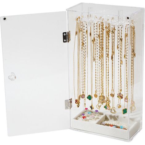 Organisateur de bijoux acrylique transparent – Rangement avec 24 crochets – Pour colliers, pendentifs, bracelets, bagues, boucles d'oreilles (1/5)