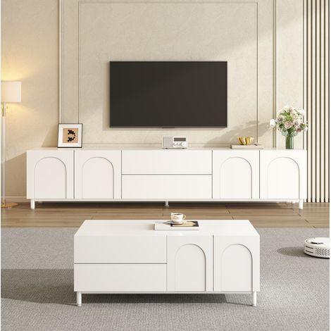 Conjunto mueble TV y mesa de centro blanco en aglomerado y MDF (1/5)