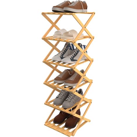 Haloyo® Scarpiera in bambù a 6 ripiani, scaffale pieghevole in bambù per scarpe, per corridoio, armadio, color legno (1/5)