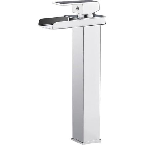 Wasserfall-Waschtischarmatur, Einhebel-Waschtischmischer, Warm- und Kaltwasser (Chrom, lang) (1/4)