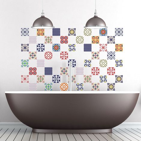 Ambiance Sticker Adhésifs Carrelages Autocollant Vintage Multicouleur Carreaux de Ciment Carrelage Sticker Mural Salle de Bain et Cuisine  60 Pièces de 10 x 10 cm (1/5)