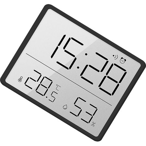 Réveil numérique avec écran LCD, affichage de la température, de l'humidité et de l'heure, horloge électronique pour la maison, la chambre ou le bureau, noir 8218 (1/5)