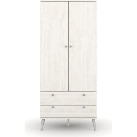Augusta Curve 2 Door with 2 Drawer Wardrobe - Pine/Plastic - L53 x W76.5 x H176 cm - White/Silver - Flat Packed