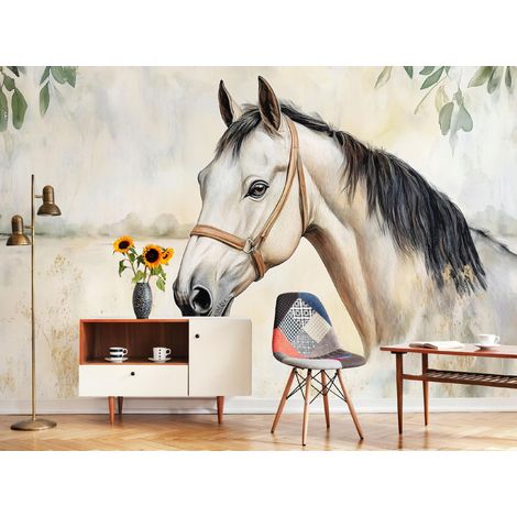 Vlies Fototapete Pferd 150x105 cm, Tapeten, für Wohn und Schlafzimmer, Vliestapete Wandtapete Tapete 3D Effekt- inkl. Kleister - Tiere Tier Beton, WallArena (1/4)