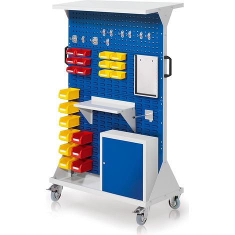 Kappes RasterMobil® mobiler Arbeitsplatzschrank Größe 4 1580x1000x500mm 2x Lochplatte 6x Schlitzplatte mit Ablageboden und Einhängeschrank 44-teilig lichtgrau